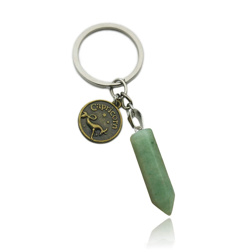 ZUOPIPI Zodiac Crystal Stone Keychain Natural Rose Stone/Red Agate/Aventurine Healing Crystal Keychain (Capricorn) - Image 1